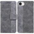 For iPhone 16e Geometric Embossed Leather Phone Case(Grey) - iPhone 16e Cases by PMC TechLife | Online Shopping South Africa | PMC TechLife | Buy Now Pay Later Mobicred