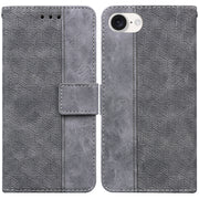 For iPhone 16e Geometric Embossed Leather Phone Case(Grey)