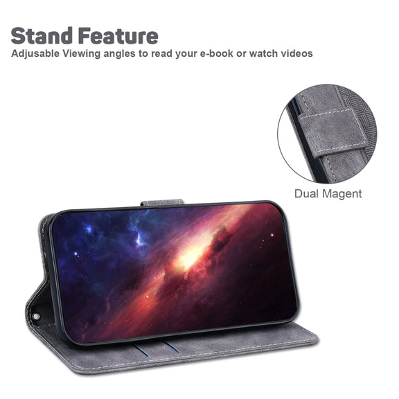 For iPhone 16e Geometric Embossed Leather Phone Case(Grey)