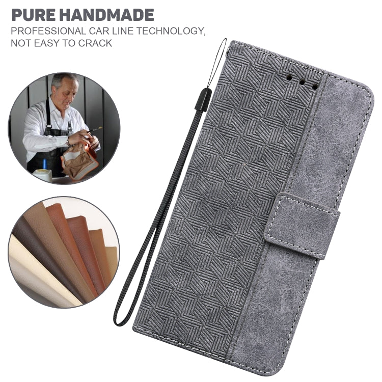 For iPhone 16e Geometric Embossed Leather Phone Case(Grey)