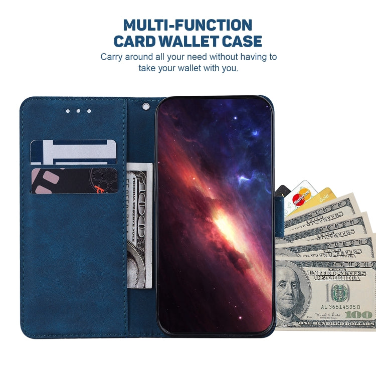 For iPhone 16e Geometric Embossed Leather Phone Case(Blue)