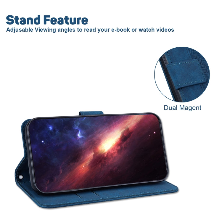 For iPhone 16e Geometric Embossed Leather Phone Case(Blue)