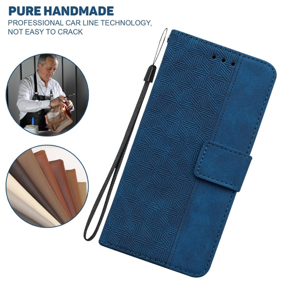 For iPhone 16e Geometric Embossed Leather Phone Case(Blue)
