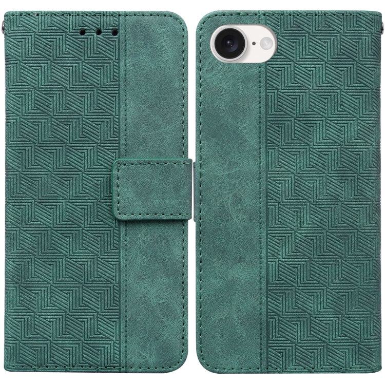 For iPhone 16e Geometric Embossed Leather Phone Case(Green)