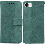 For iPhone 16e Geometric Embossed Leather Phone Case(Green)