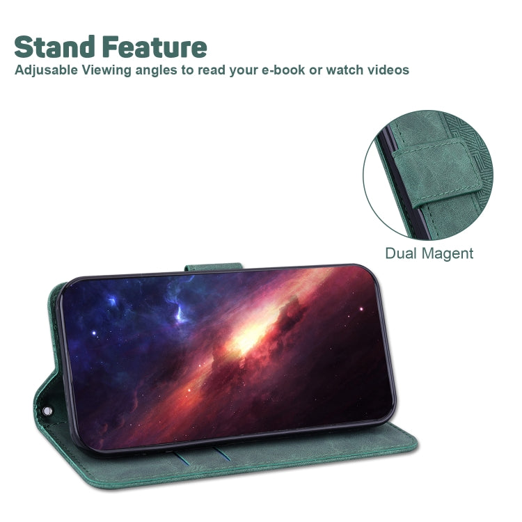 For iPhone 16e Geometric Embossed Leather Phone Case(Green)