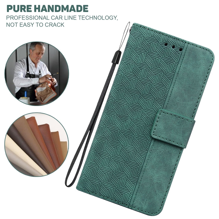 For iPhone 16e Geometric Embossed Leather Phone Case(Green)