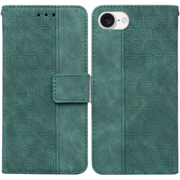 For iPhone 16e Geometric Embossed Leather Phone Case(Green)