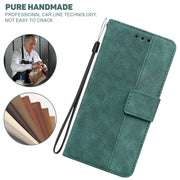 For iPhone 16e Geometric Embossed Leather Phone Case(Green)