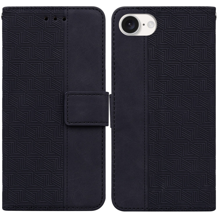 For iPhone 16e Geometric Embossed Leather Phone Case(Black)