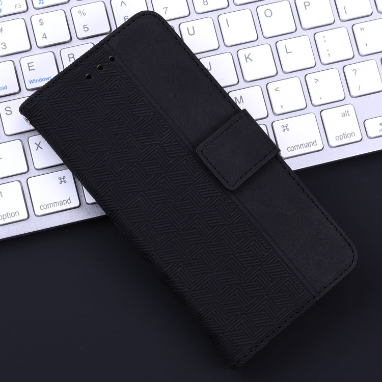 For iPhone 16e Geometric Embossed Leather Phone Case(Black)