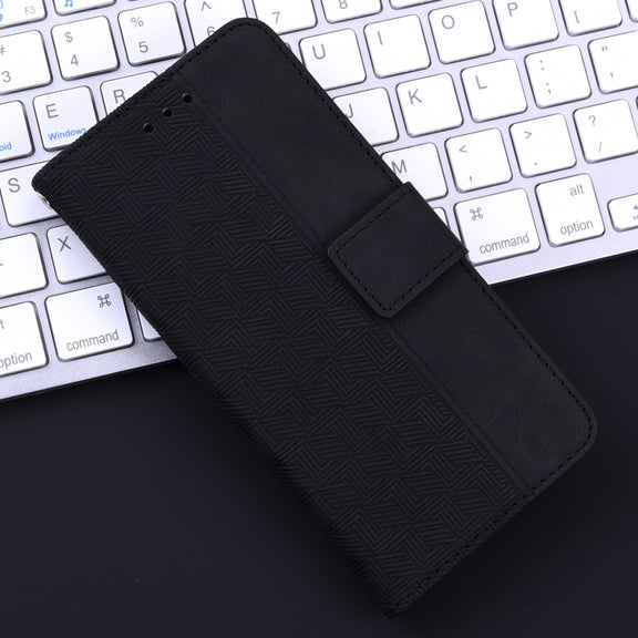 For iPhone 16e Geometric Embossed Leather Phone Case(Black)