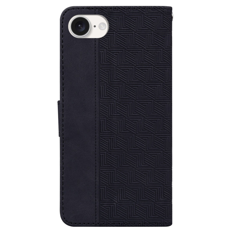 For iPhone 16e Geometric Embossed Leather Phone Case(Black)