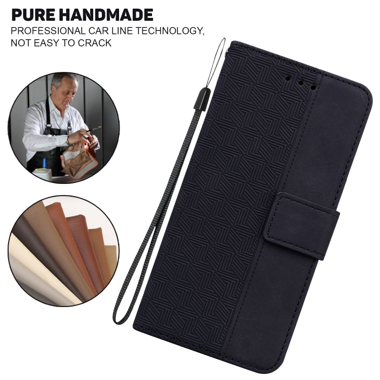 For iPhone 16e Geometric Embossed Leather Phone Case(Black)