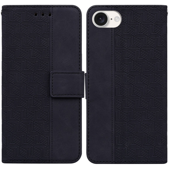 For iPhone 16e Geometric Embossed Leather Phone Case(Black)