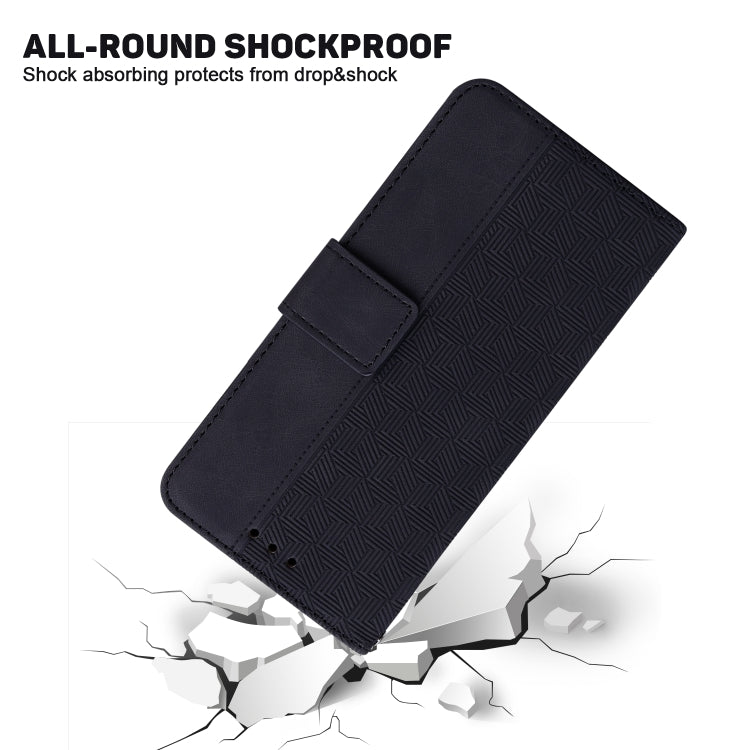For iPhone 16e Geometric Embossed Leather Phone Case(Black)