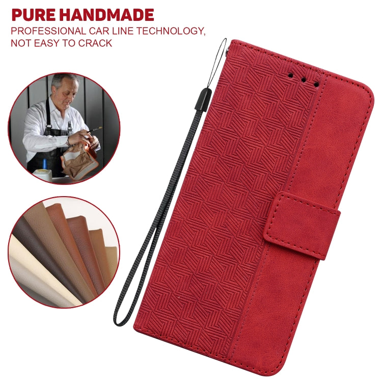 For iPhone 16e Geometric Embossed Leather Phone Case(Red)