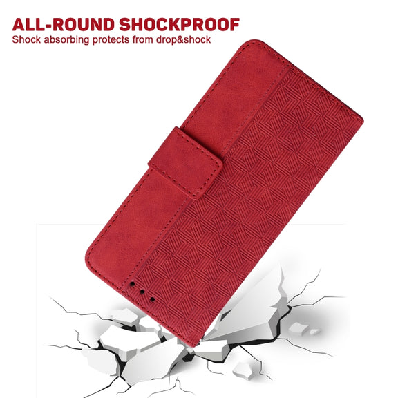 For iPhone 16e Geometric Embossed Leather Phone Case(Red)