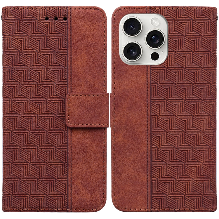 For iPhone 16 Pro Max Geometric Embossed Leather Phone Case(Brown)