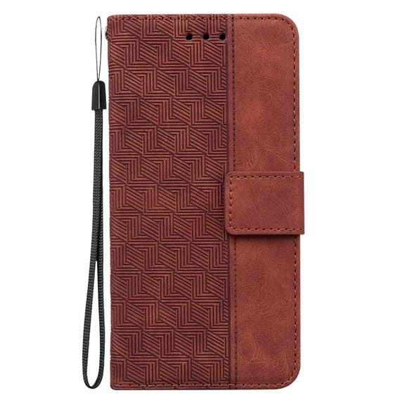 For iPhone 16 Pro Max Geometric Embossed Leather Phone Case(Brown)