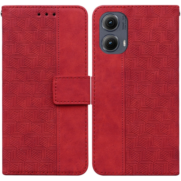 For Motorola Edge 2024 Geometric Embossed Leather Phone Case(Red)