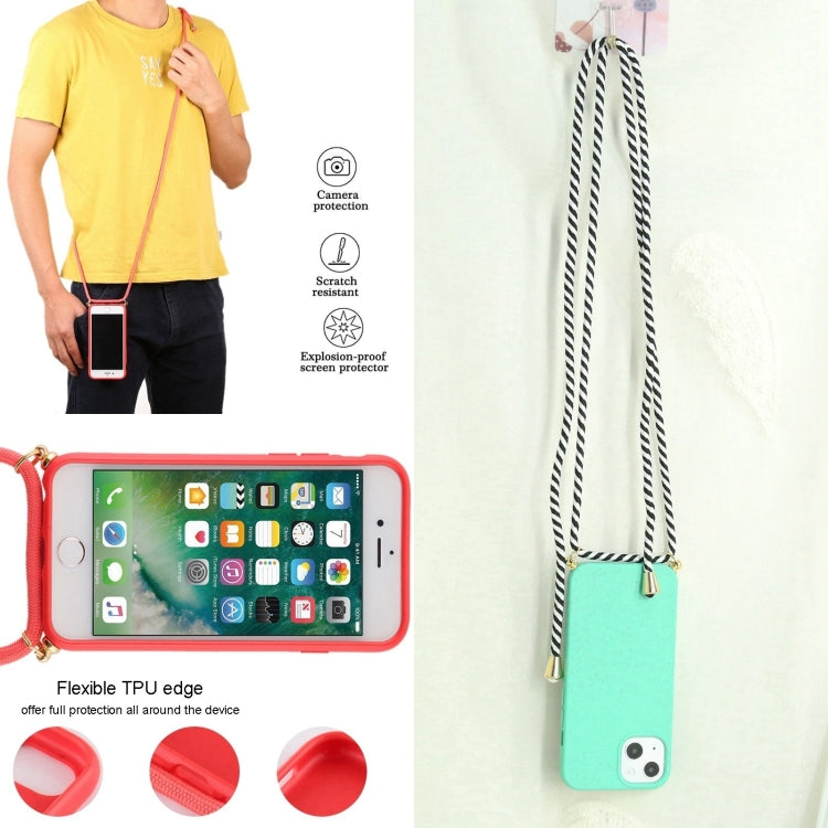 For iPhone 16 Pro Wheat Straw TPU Shockproof Phone Case with Neck Lanyard(Green)