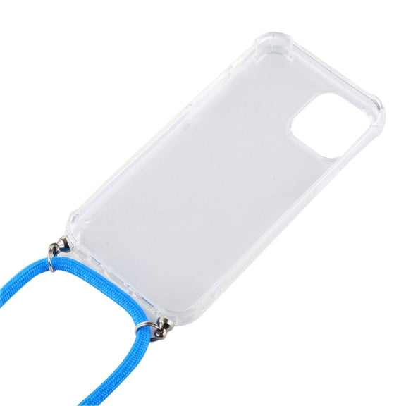 For iPhone 16 Pro Four-Corner Shockproof Transparent TPU Case with Lanyard(Black Green)