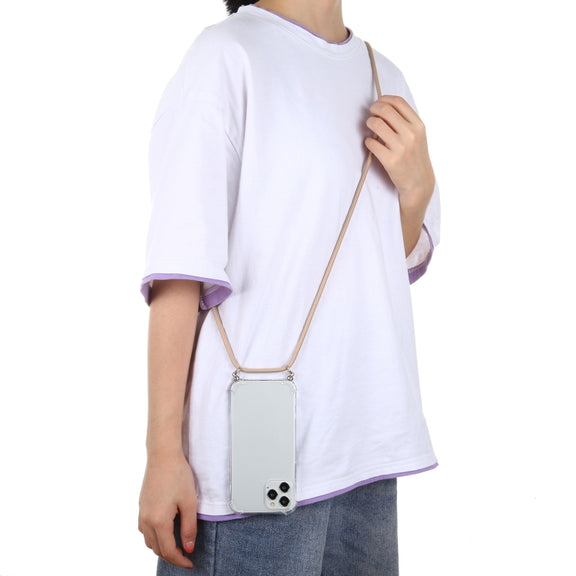 For iPhone 16 Four-Corner Shockproof Transparent TPU Case with Lanyard(White Black)