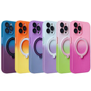 For iPhone 14 Pro MagSafe Holder Gradient TPU Phone Case(Pink Green)