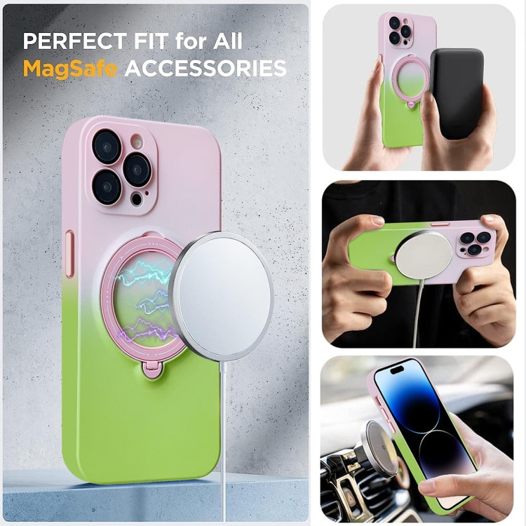 For iPhone 14 MagSafe Holder Gradient TPU Phone Case(Pink Green)