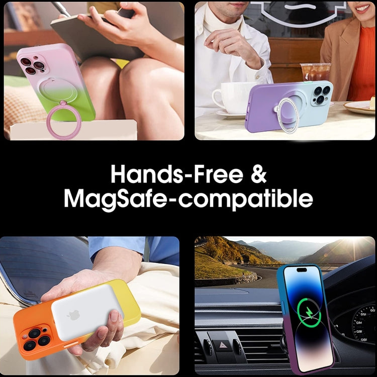 For iPhone 14 Pro Gradient TPU MagSafe Holder Phone Case(Blue Purple)