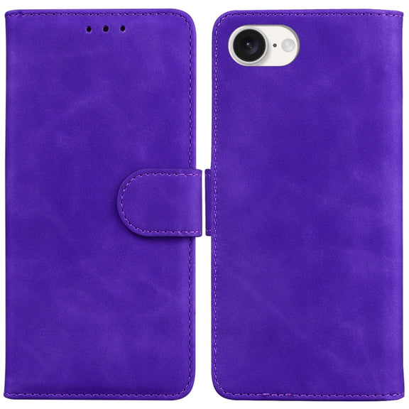 For iPhone 16e Skin Feel Pure Color Flip Leather Phone Case(Purple)