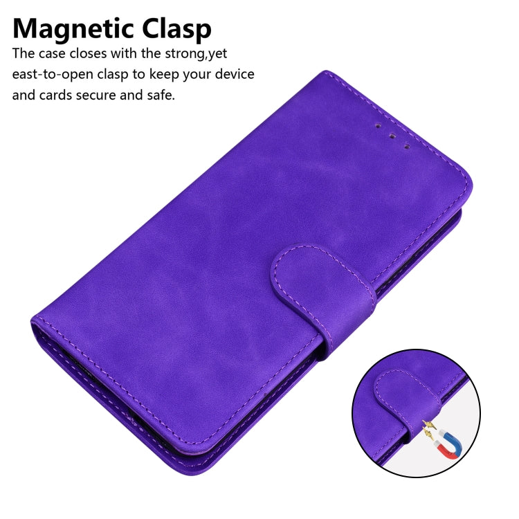 For iPhone 16 Pro Max Skin Feel Pure Color Flip Leather Phone Case(Purple)