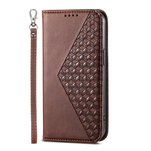 For Xiaomi 14 Ultra Cubic Grid Calf Texture Magnetic Leather Phone Case(Brown)