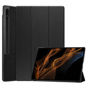For Samsung Galaxy Tab S10 Ultra / S9 Ultra Custer Pure Color 3-Fold Holder Smart Leather Tablet Case(Black)