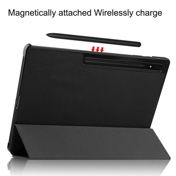 For Samsung Galaxy Tab S10 Ultra / S9 Ultra Custer Pure Color 3-Fold Holder Smart Leather Tablet Case(Black)