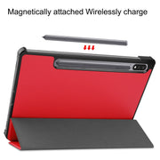 For Samsung Galaxy Tab S9 Custer Pure Color 3-Fold Holder Smart Leather Tablet Case(Red)