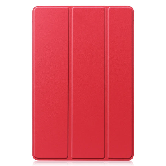 For Samsung Galaxy Tab S9 FE Custer Pure Color 3-Fold Holder Smart Leather Tablet Case(Red)