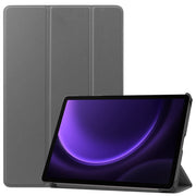 For Samsung Galaxy Tab S9 FE Custer Pure Color 3-Fold Holder Smart Leather Tablet Case(Grey)