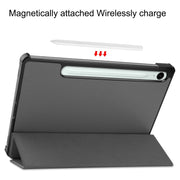 For Samsung Galaxy Tab S9 FE Custer Pure Color 3-Fold Holder Smart Leather Tablet Case(Grey)