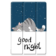 For Samsung Galaxy Tab S9 Custer Painted 3-Fold Holder Smart Leather Tablet Case(Lazy Cat)