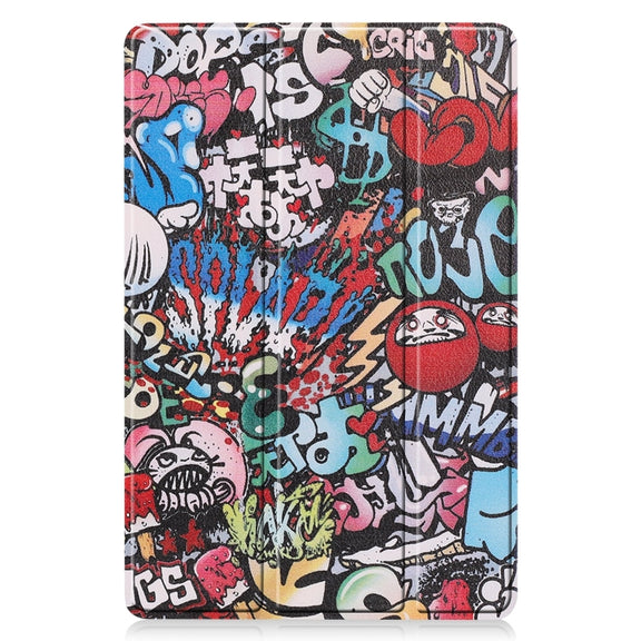 For Samsung Galaxy Tab S9 FE / S10 FE Custer Painted 3-Fold Holder Smart Leather Tablet Case(Graffiti)