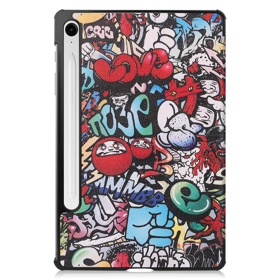 For Samsung Galaxy Tab S9 FE / S10 FE Custer Painted 3-Fold Holder Smart Leather Tablet Case(Graffiti)
