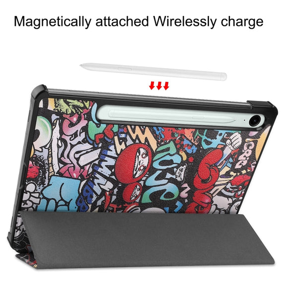 For Samsung Galaxy Tab S9 FE / S10 FE Custer Painted 3-Fold Holder Smart Leather Tablet Case(Graffiti)
