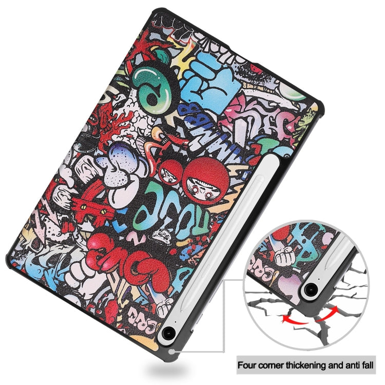 For Samsung Galaxy Tab S9 FE / S10 FE Custer Painted 3-Fold Holder Smart Leather Tablet Case(Graffiti)