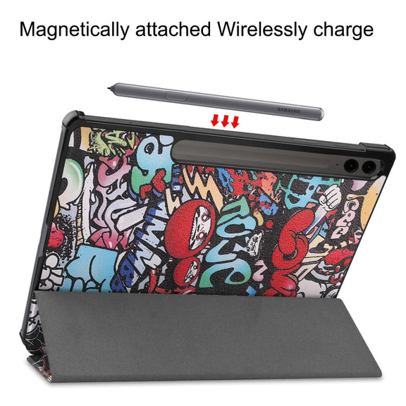 For Samsung Galaxy Tab S9 FE+ / S10+ Custer Painted 3-Fold Holder Smart Leather Tablet Case(Graffiti)