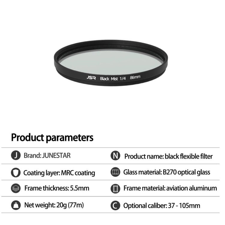 JSR Black Mist Filter Camera Lens Filter, Size:52mm(1/8 Filter)