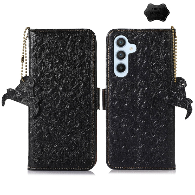 For Samsung Galaxy S24 Ostrich Pattern Genuine Leather RFID Phone Case(Black)