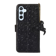 For Samsung Galaxy S24 Ostrich Pattern Genuine Leather RFID Phone Case(Black)