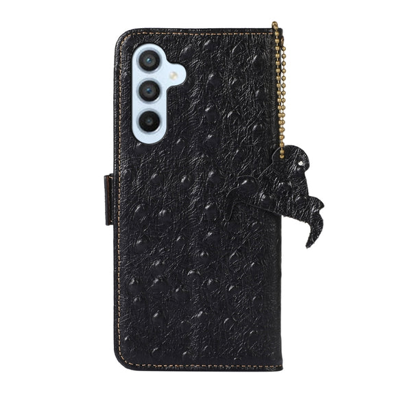 For Samsung Galaxy S24 Ostrich Pattern Genuine Leather RFID Phone Case(Black)